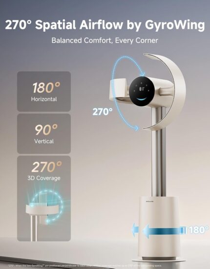DREAME Bladeless Tower Fan for Bedroom, Smart Standing Fan with 270° Spatial Airflow for Whole-Room Circulation