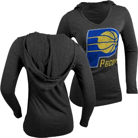 Indiana Pacers NBA Womens V-Neck Hooded T-Shirt (Charcoal Gray)