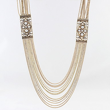 Luxury Design Multilayer Alloy Chain With Imitation Pearl Rhinestone Necklace