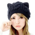 Stylish Cat Ears Shape Design Women's Knitted Hemp Flowers Hat