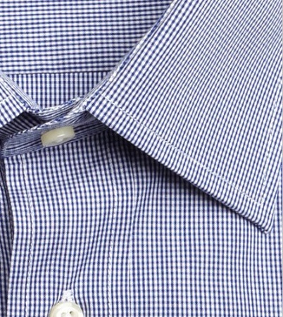 Yves Saint Laurent navy and white mini check cotton point collar dress shirt details